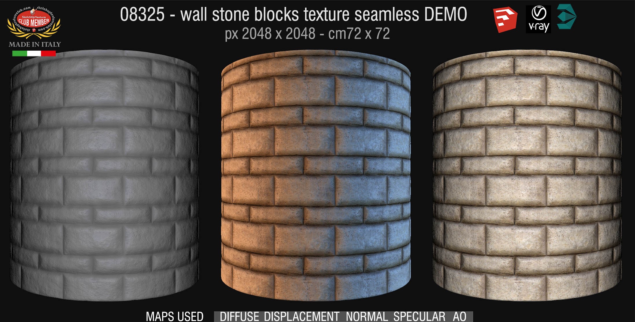 08326 HR Wall stone with regular blocks texture + maps DEMO