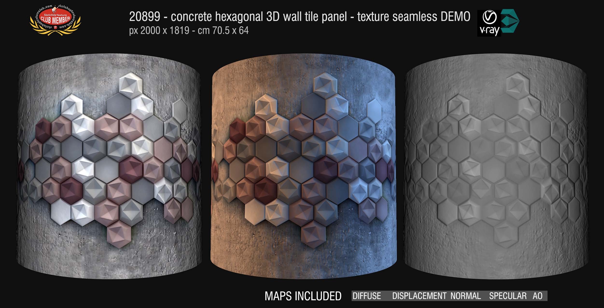 CLICK TO ENLARGE - 20899 Concrete hexagonal wall tile panel texture DEMO
