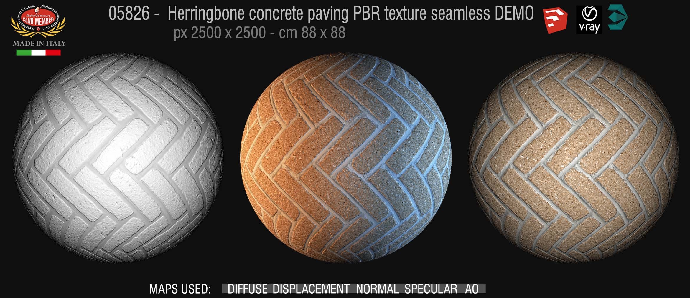 05826 Herringbone concrete paving PBR texture seamless DEMO