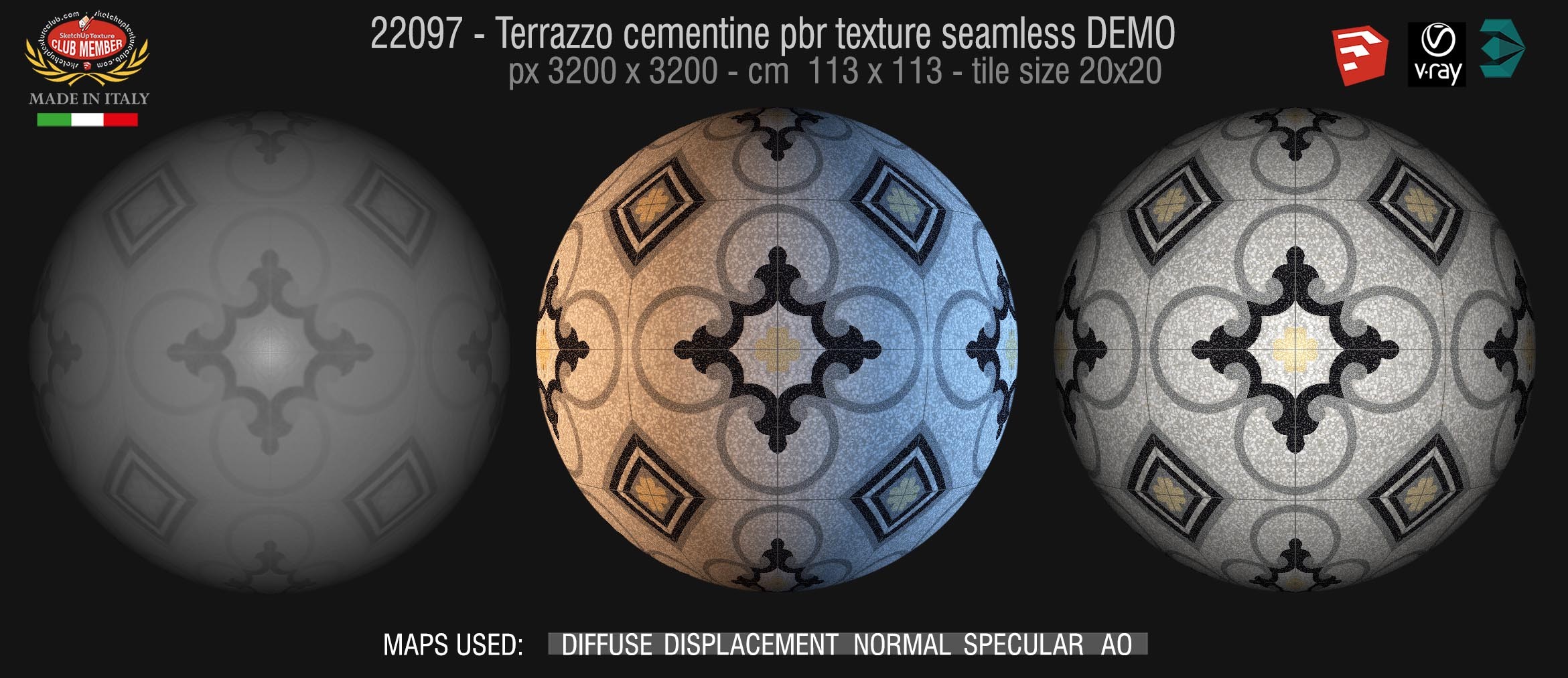 22097 / 37 terrazzo floor cementine style pbr texture seamless DEMO / D_Segni Scaglie 20x20 size by Marazzi
