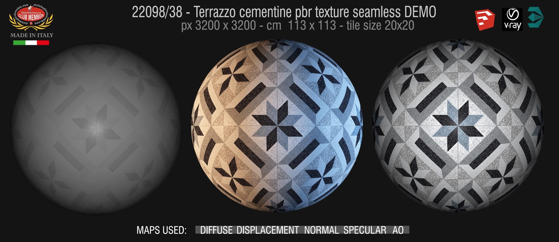 22098 / 38 terrazzo floor cementine style pbr texture seamless DEMO / D_Segni Scaglie 20x20 size by Marazzi