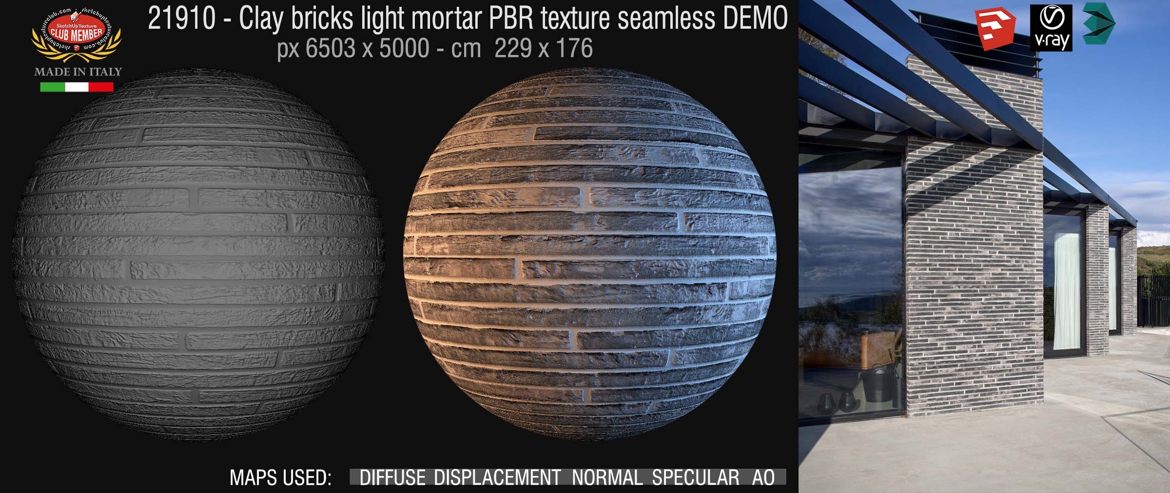 21910 Clay bricks light mortar PBR texture seamless DEMO If you like our textures, support us by becoming a CLUB MEMBER !