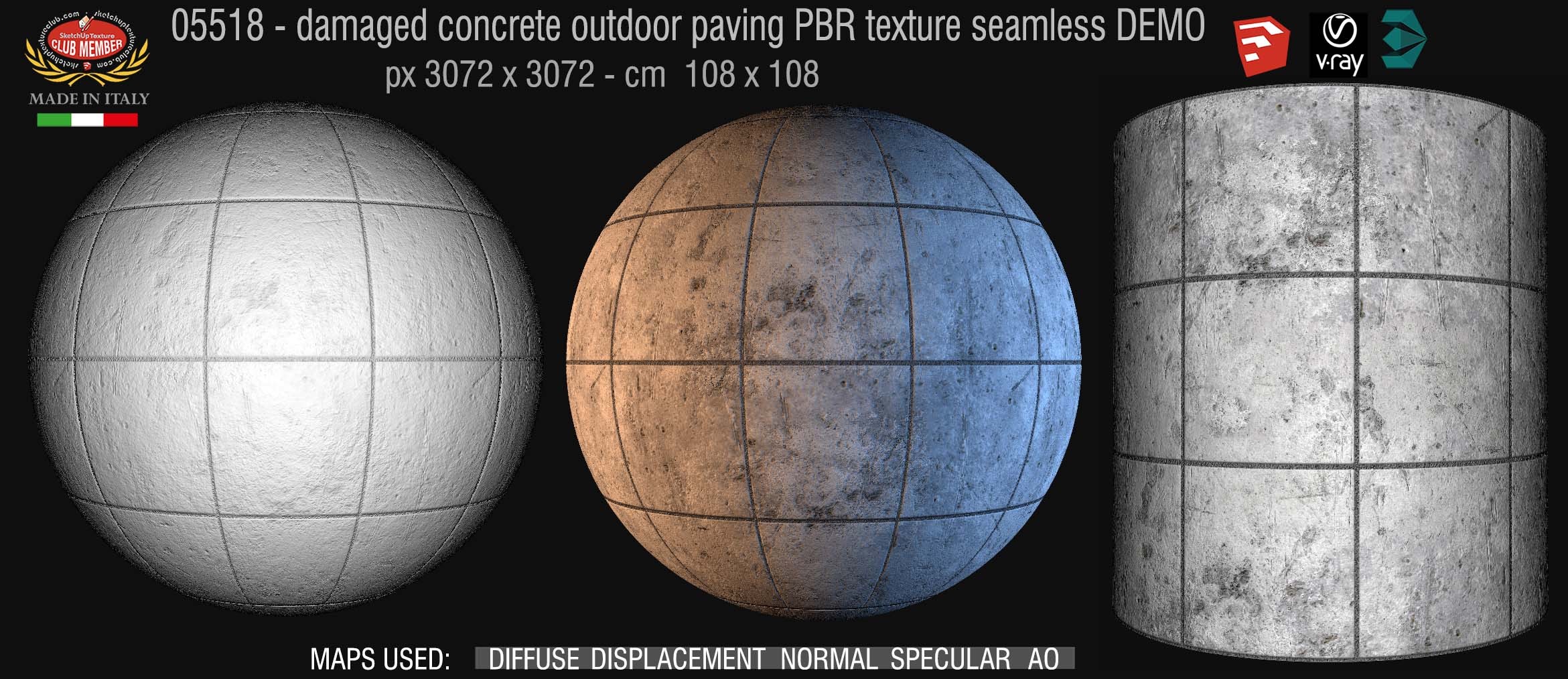 05518 Damaged concrete outdoor paving PBR texture seamless DEMO