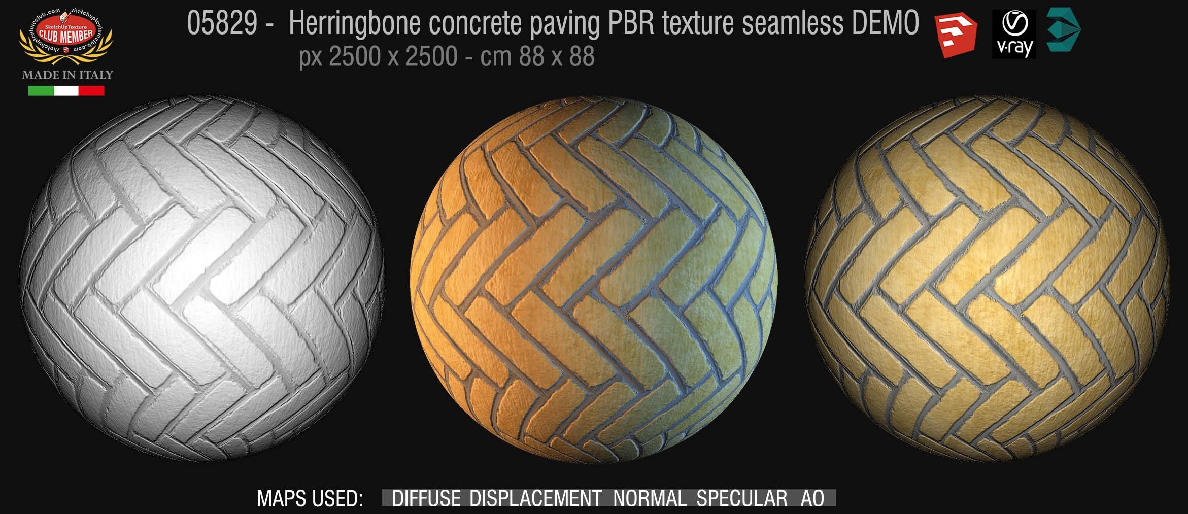 05829 Herringbone concrete paving PBR texture seamless DEMO
