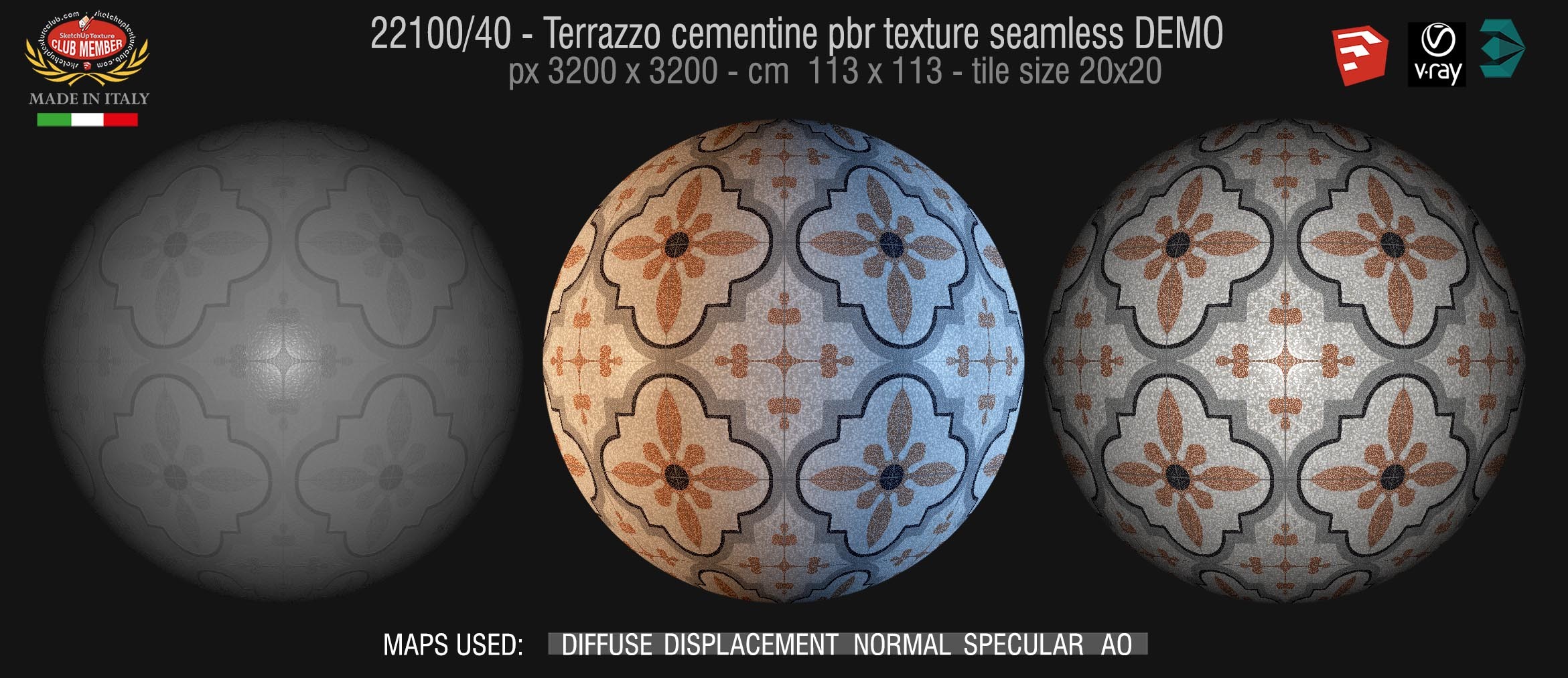 22100/40 terrazzo floor cementine style pbr texture seamless DEMO / D_Segni Scaglie 20x20 size by Marazzi