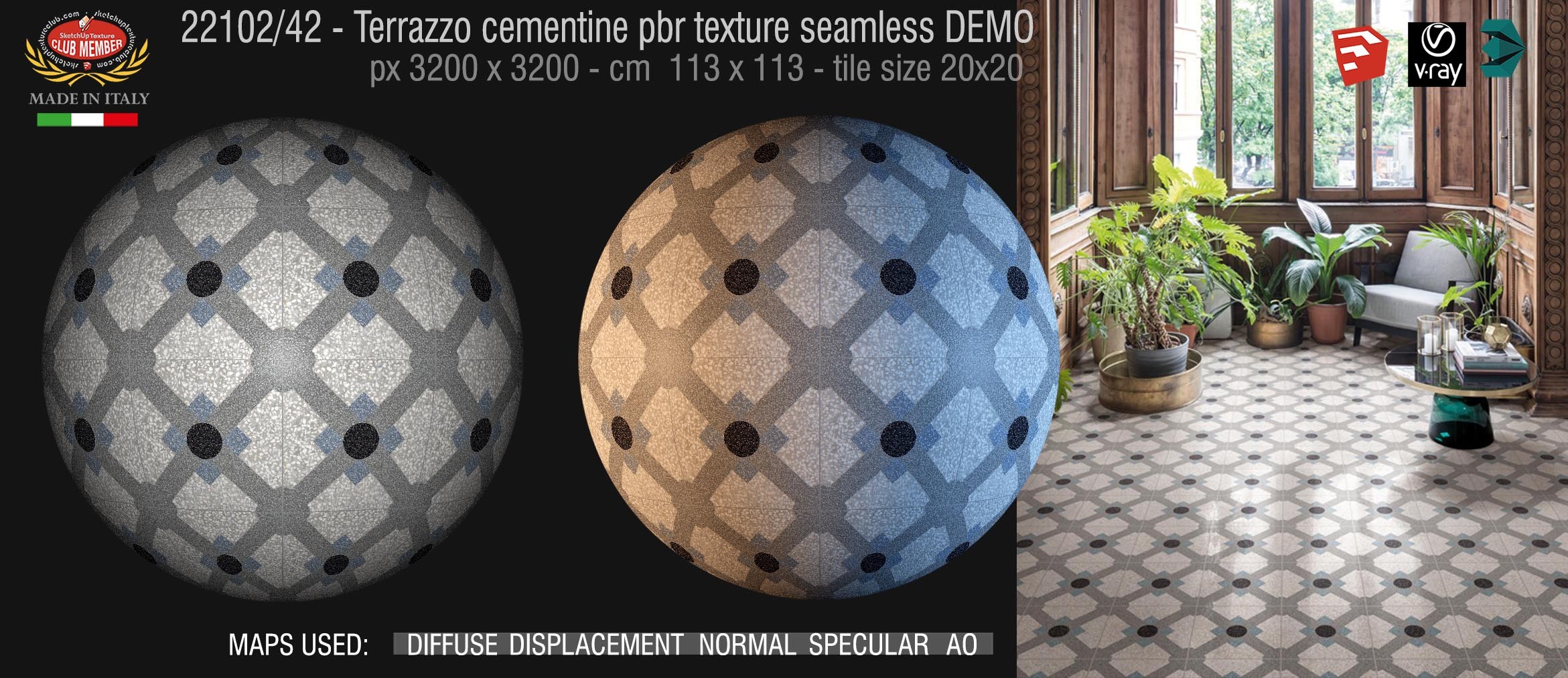 22102/42 terrazzo floor cementine style pbr texture seamless DEMO / D_Segni Scaglie 20x20 size by Marazzi