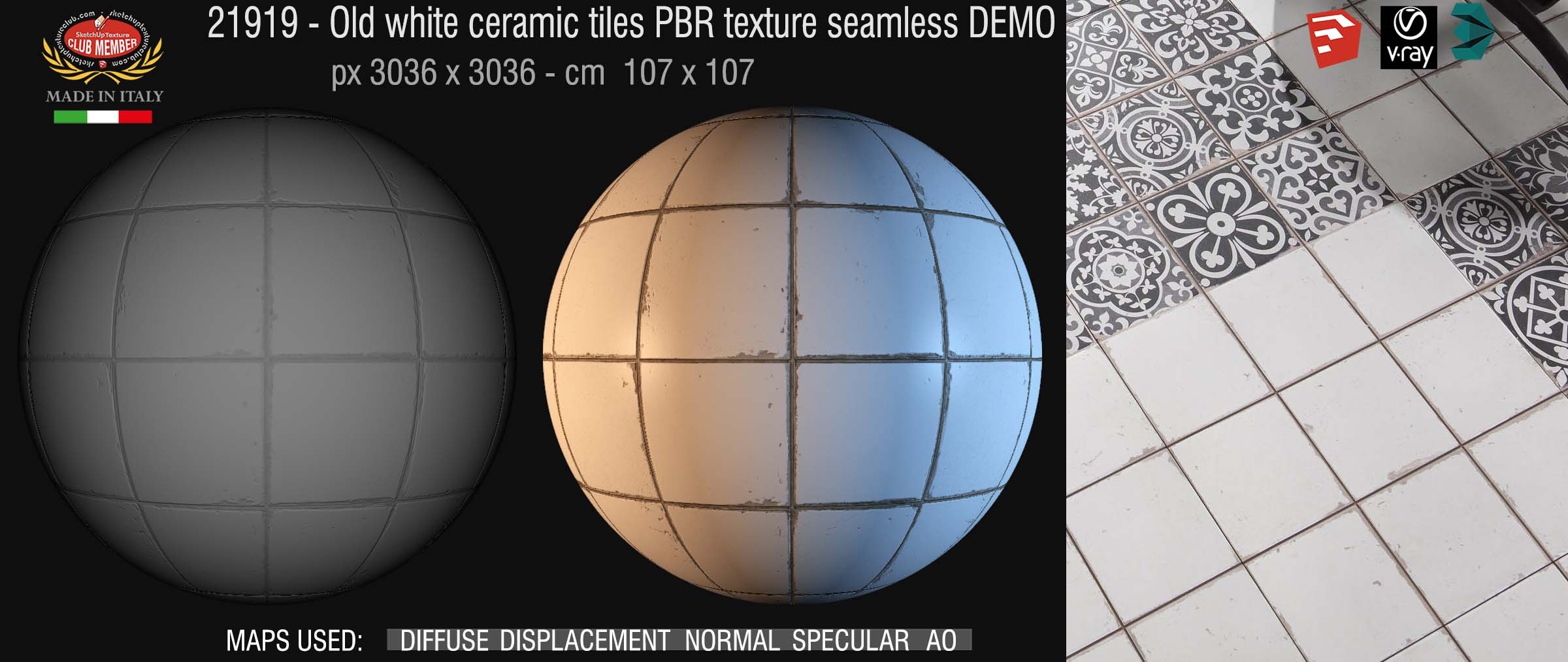 21919 Old white ceramic tiles PBR texture seamless DEMO --- If you like our textures, support us by becoming a CLUB MEMBER !