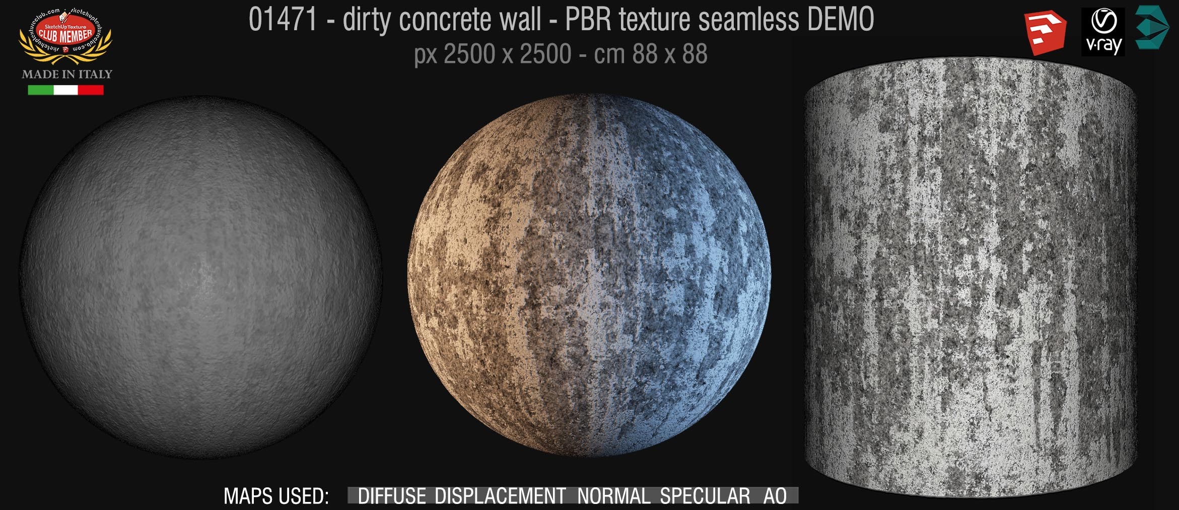 01471 Concrete bare dirty wall PBR texture seamless DEMO