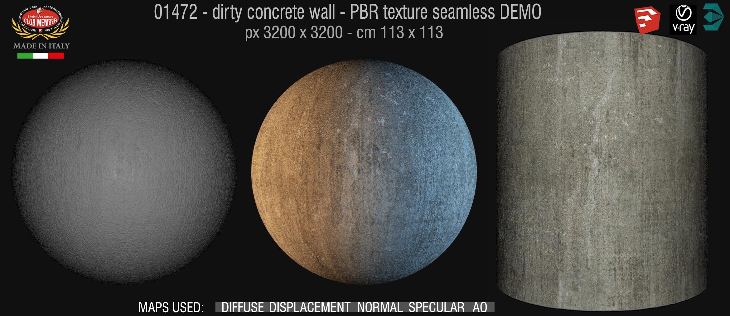 01472 Concrete bare dirty wall PBR texture seamless DEMO