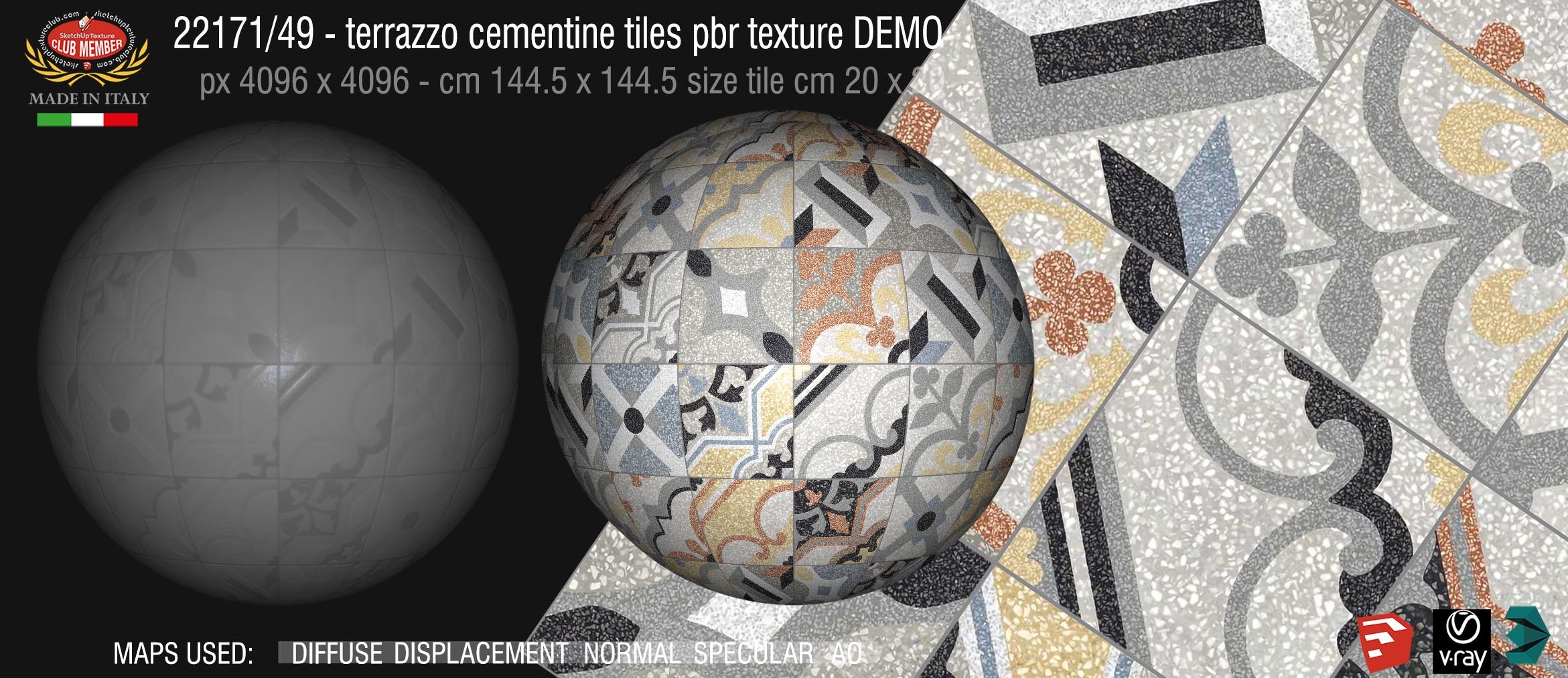 22171/49terrazzo floor cementine style pbr texture seamless DEMO - D_Segni Scaglie 20x20 size by Marazzi