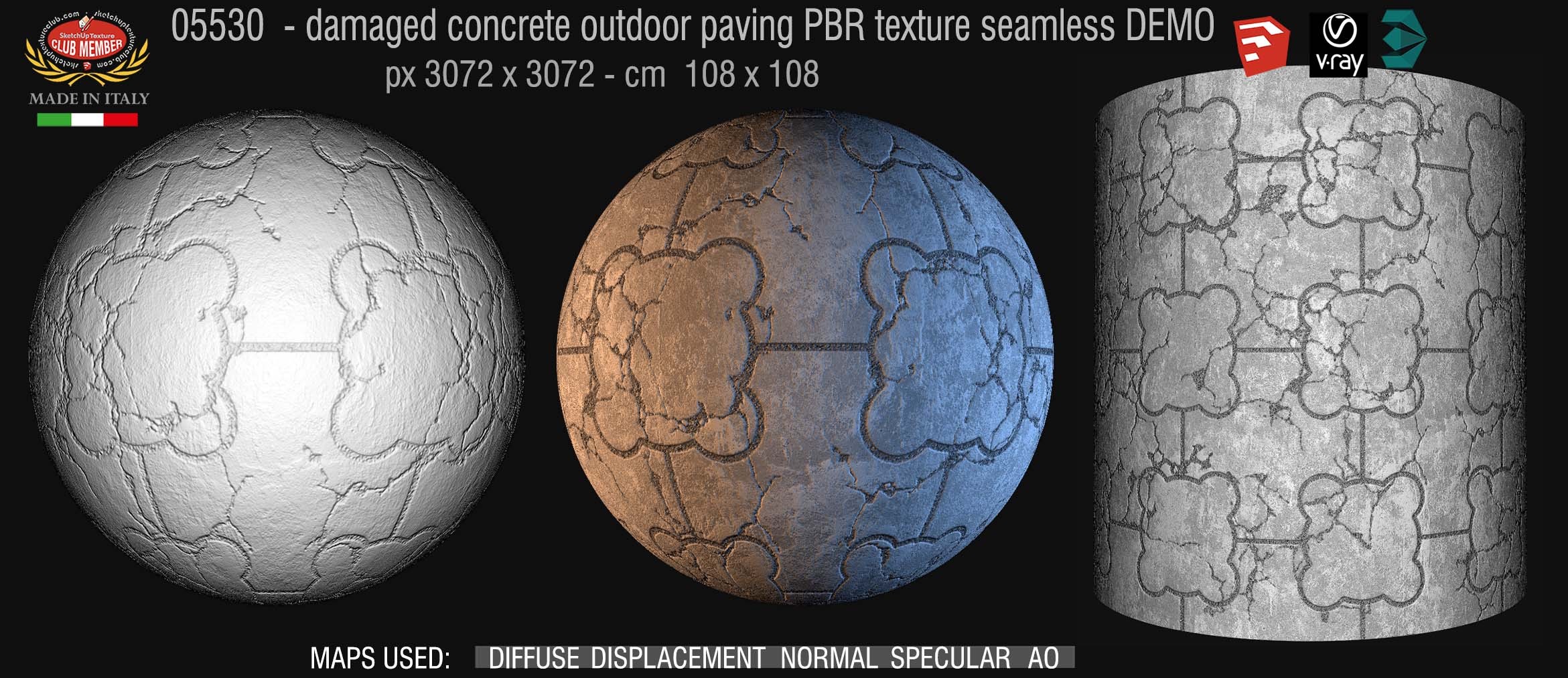 05530  Damaged concrete outdoor paving PBR texture seamless DEMO