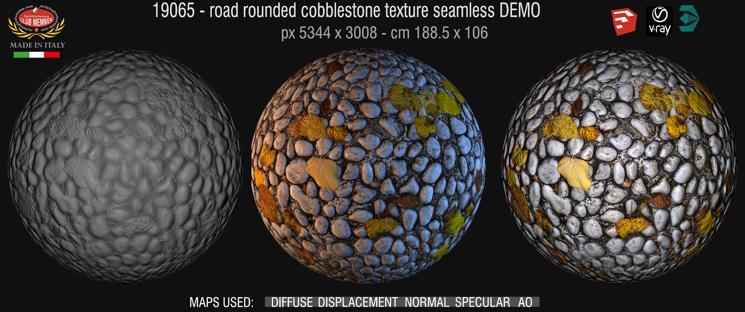 19065 White rounded cobblestone with dead leaves texture seamless + maps DEMO