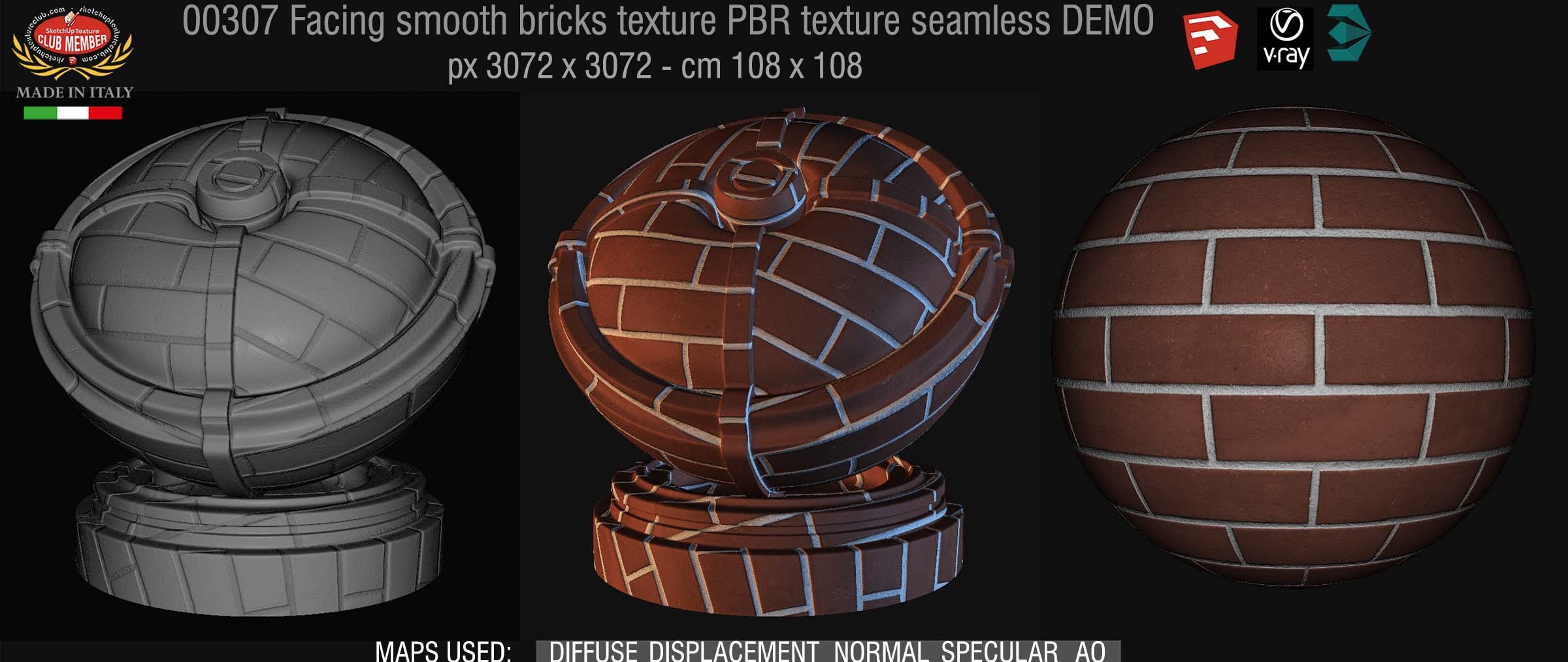 00307 Facing smooth bricks PBR texture seamless DEMO