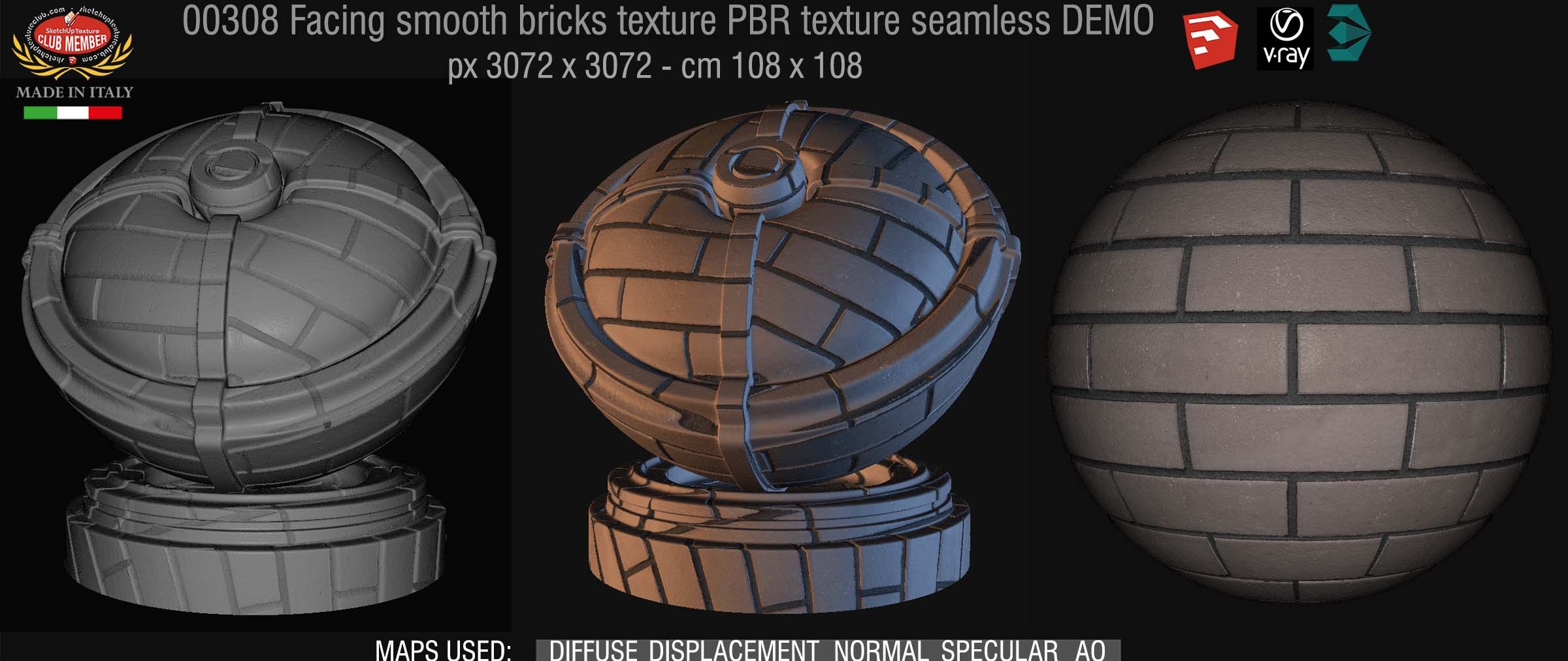 00308 Facing smooth bricks PBR texture seamless DEMO