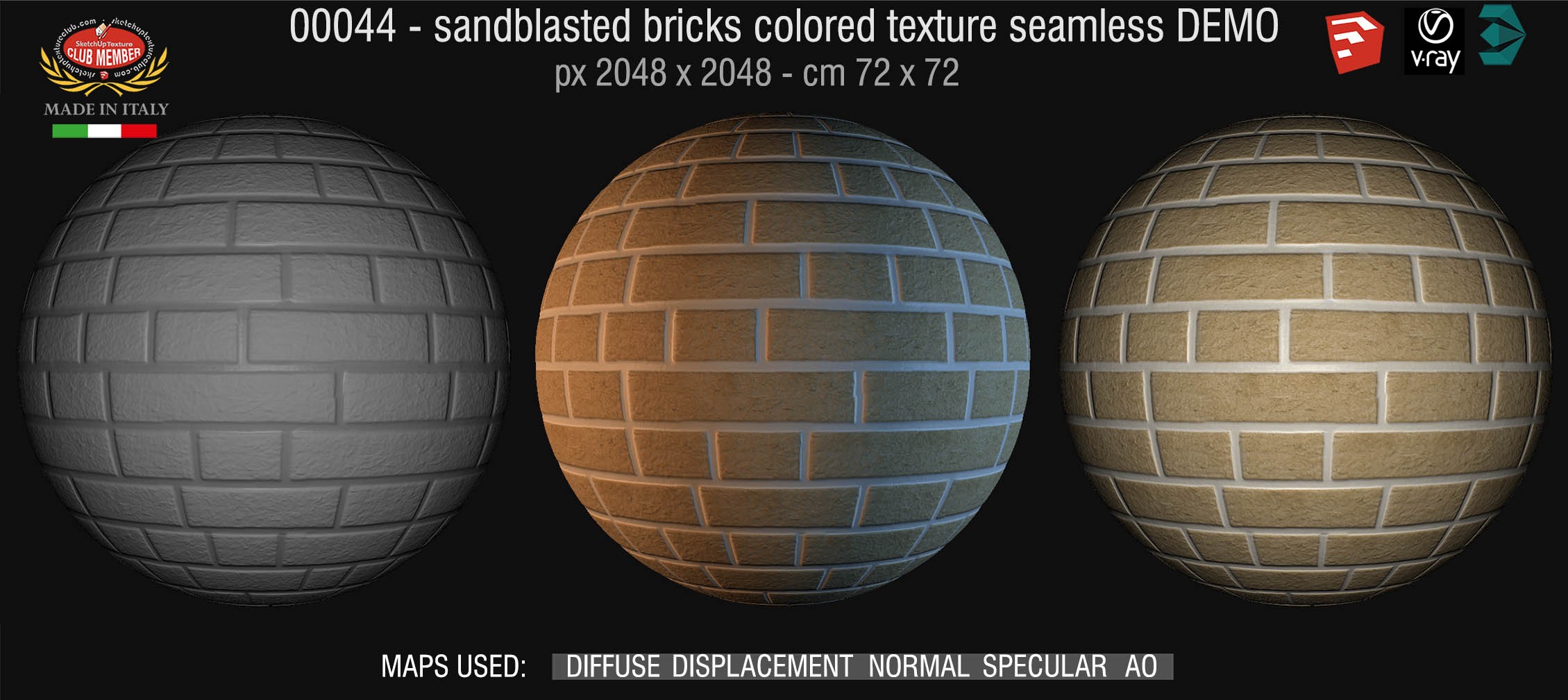00044 Sandblasted bricks colored texture seamless + maps DEMO