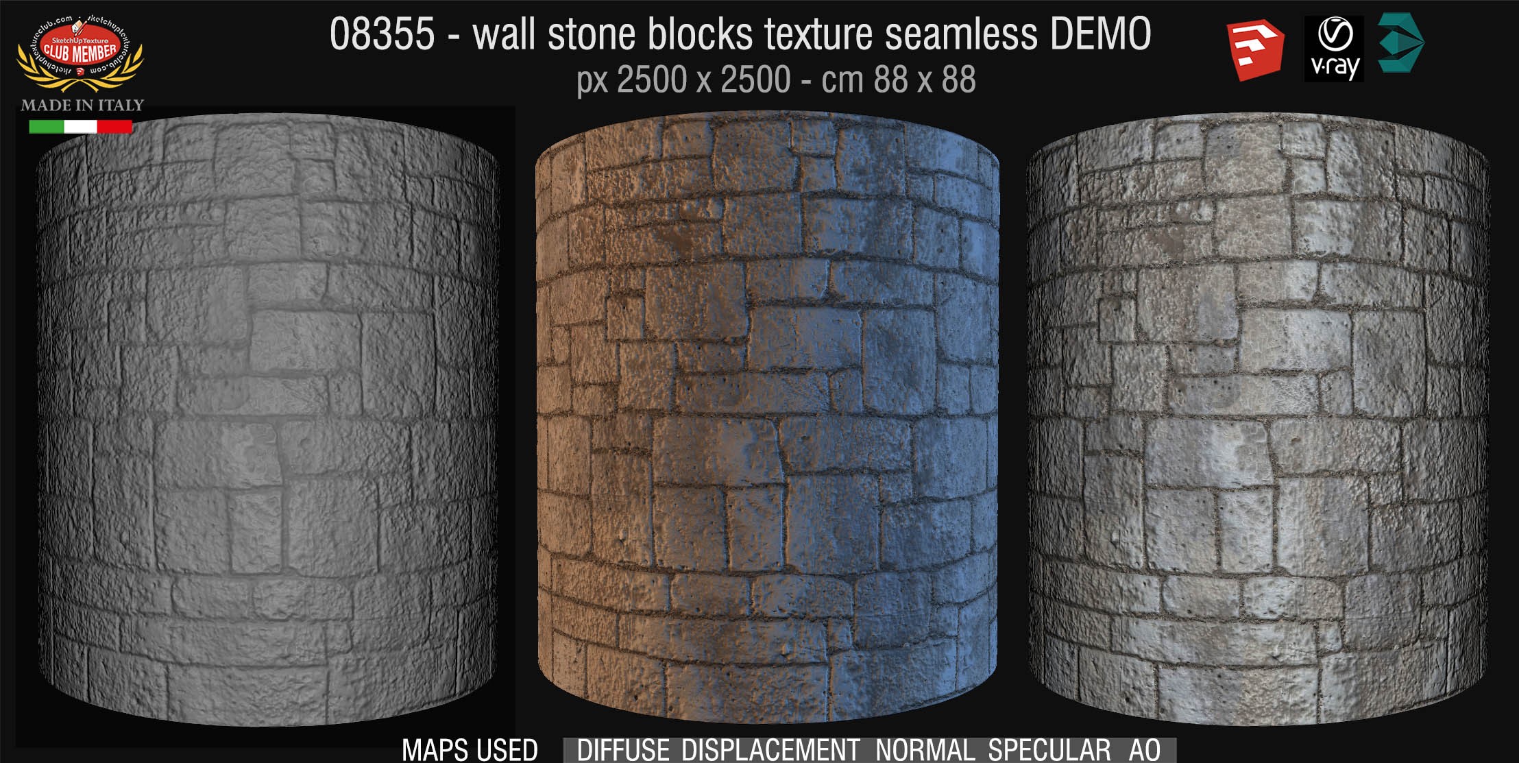 08355 HR Wall stone with regular blocks texture + maps DEMO