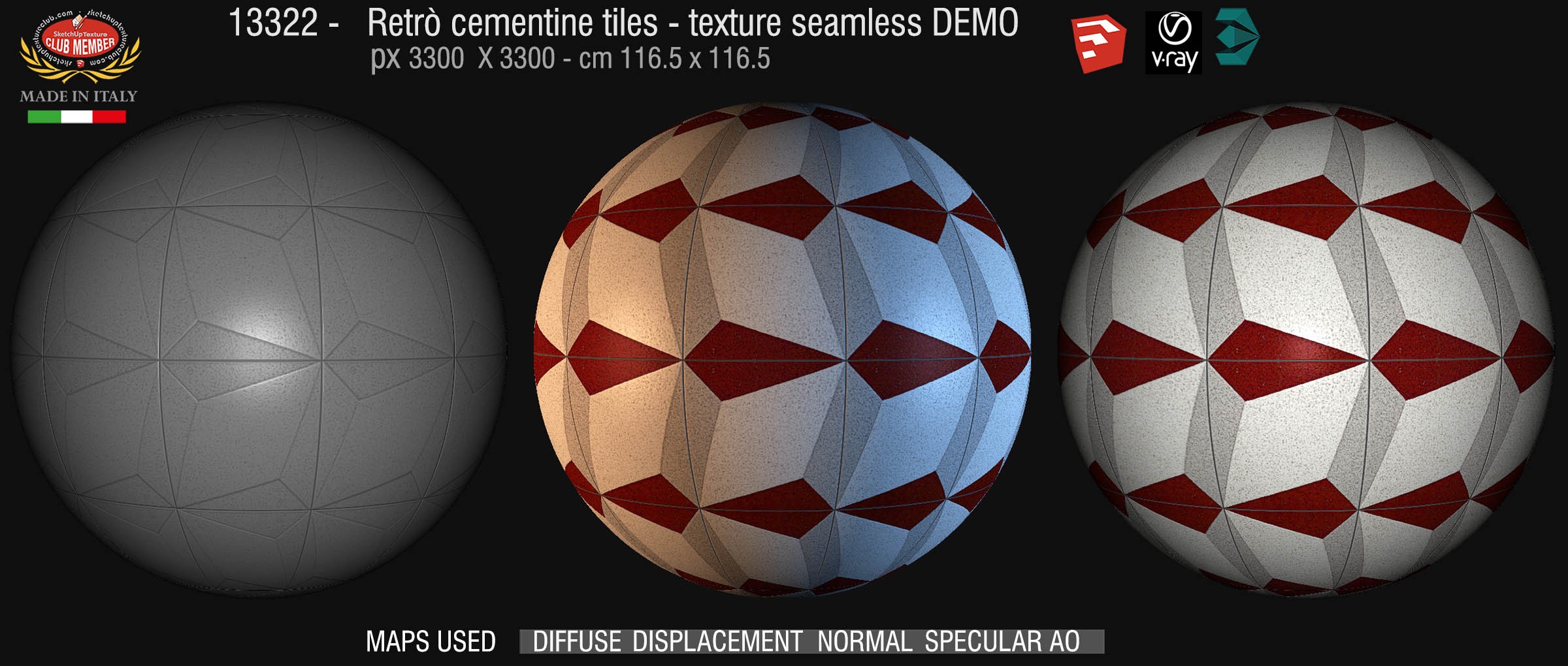 13322 Cement concrete tile texture seamless + maps DEMO