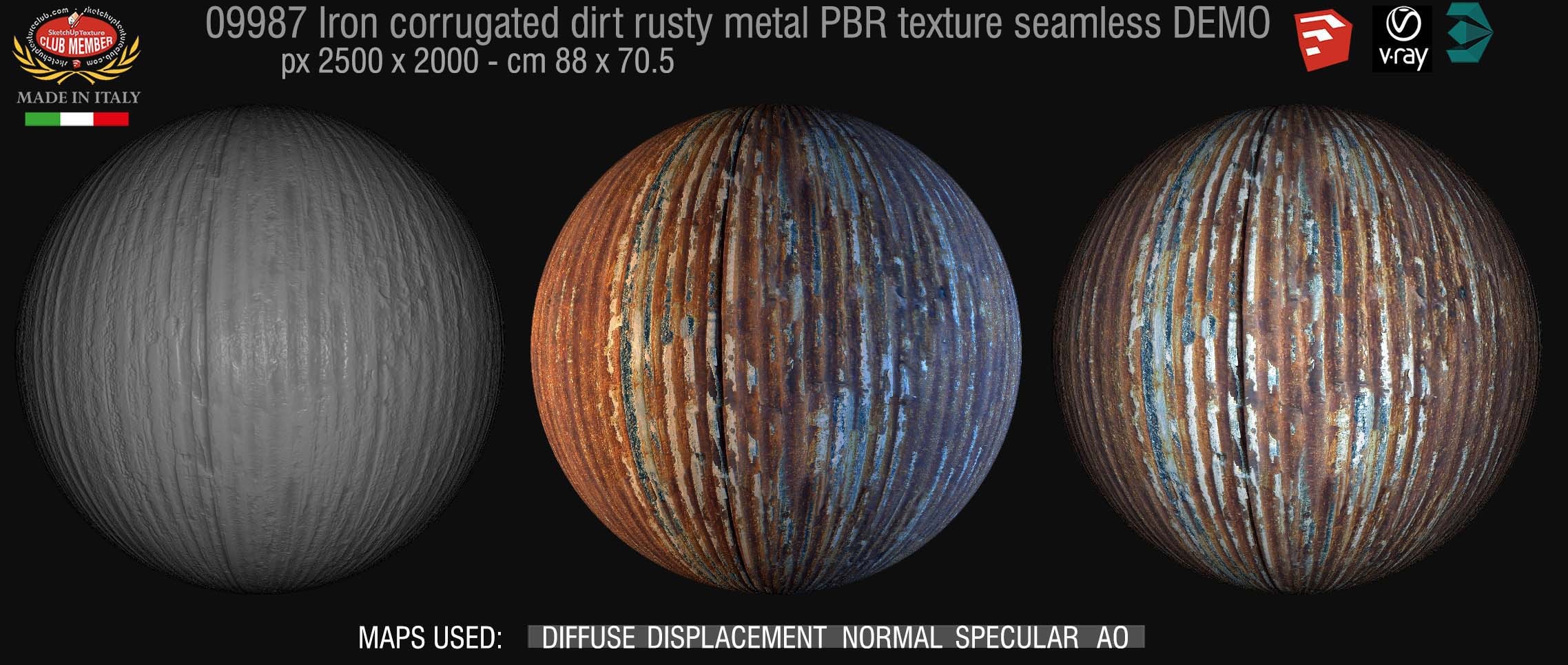 09987Iron corrugated dirt rusty metal PBR texture seamless DEMO