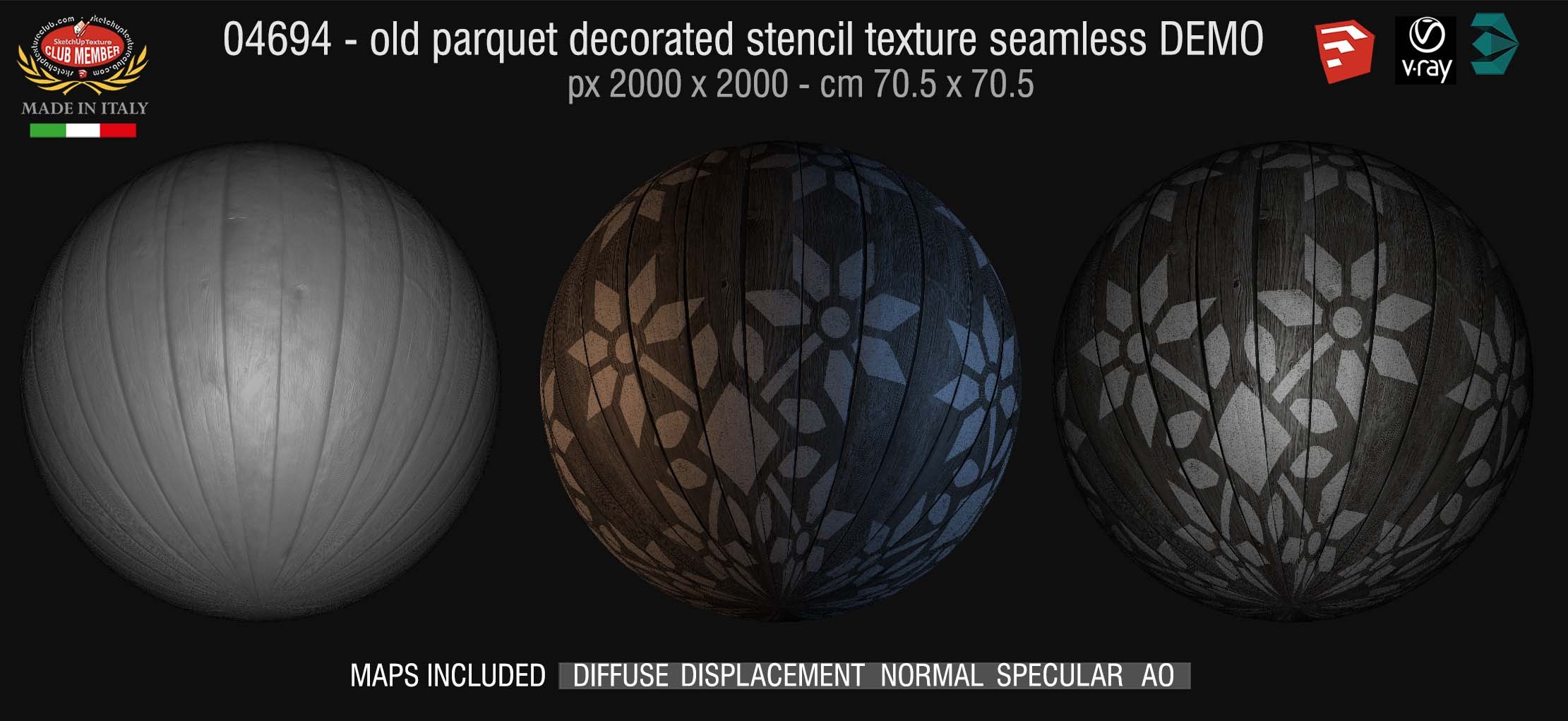 04694 HR Parquet decorated stencil texture seamless + maps DEMO