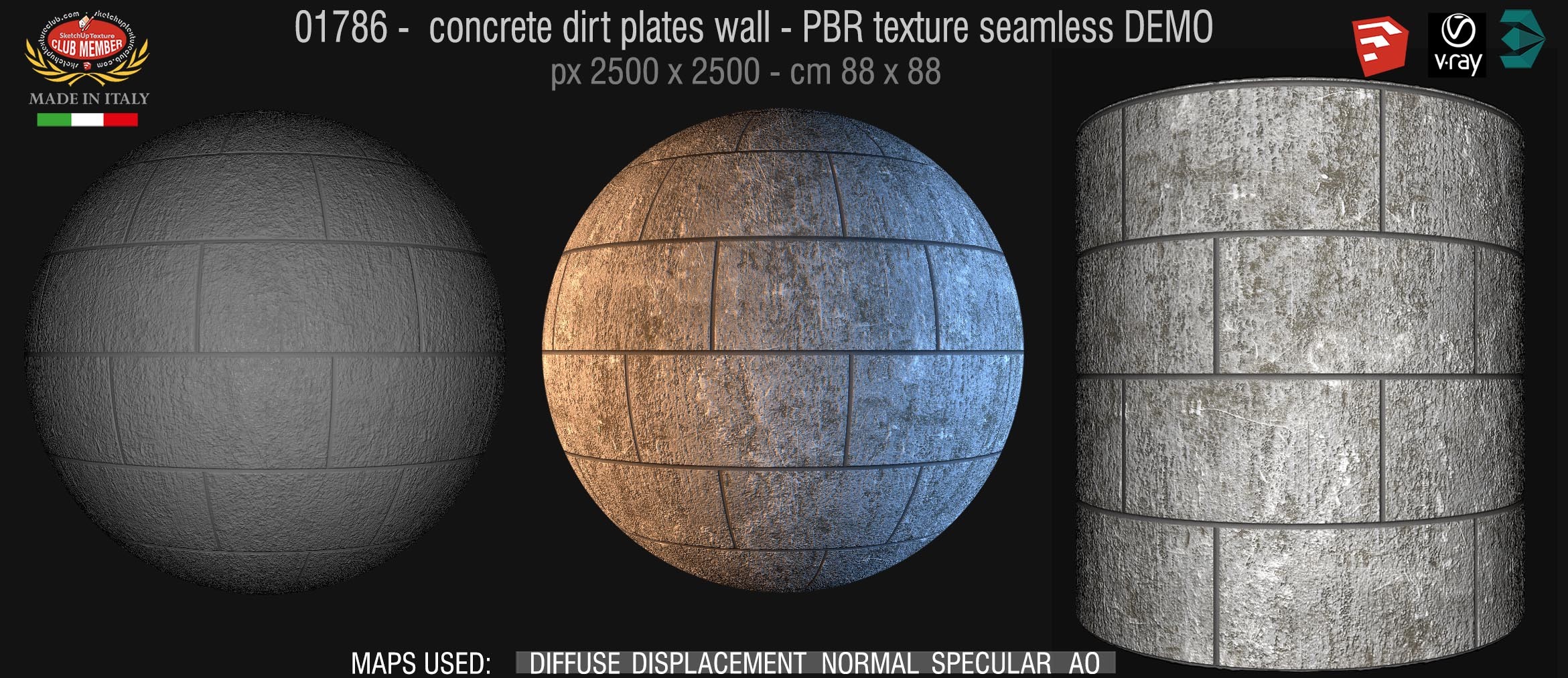 01786 concrete dirt plates wall PBR texture seamless DEMO
