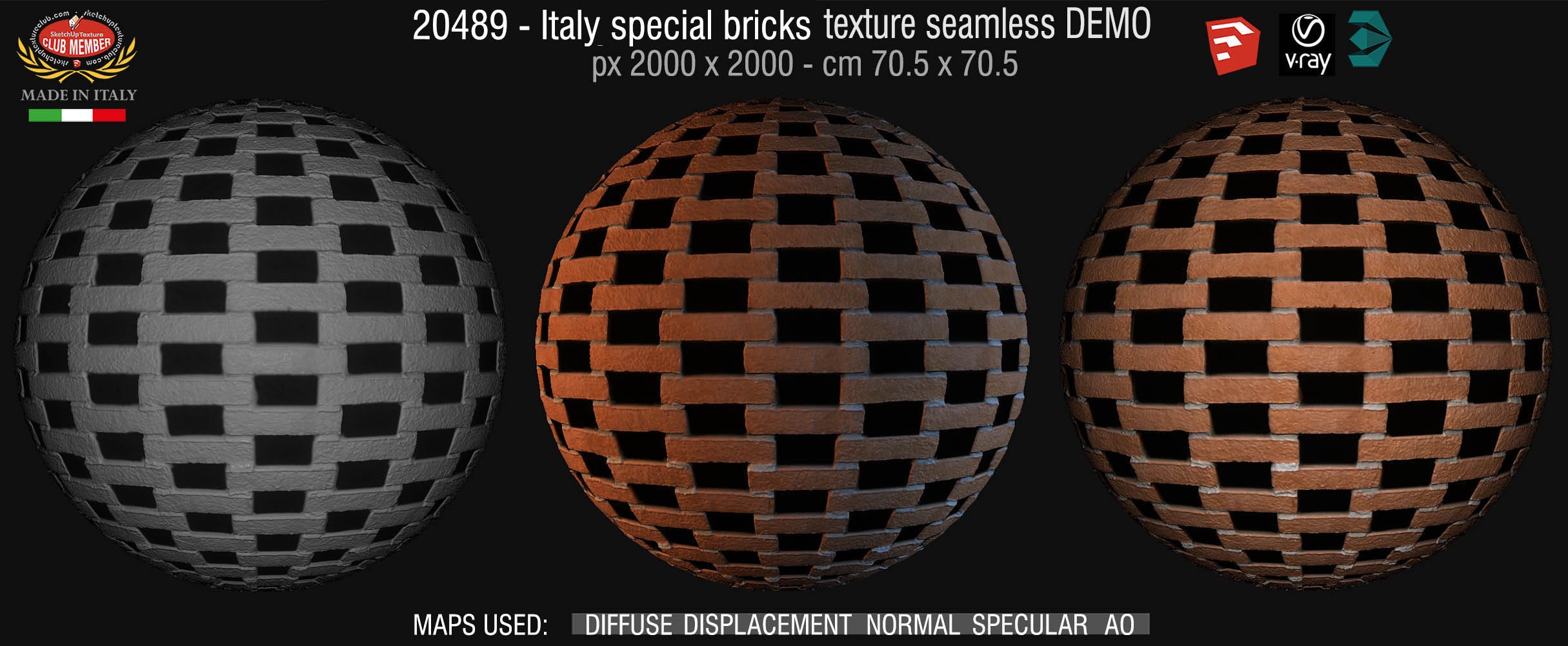 20489 Italy special bricks texture seamless + maps DEMO