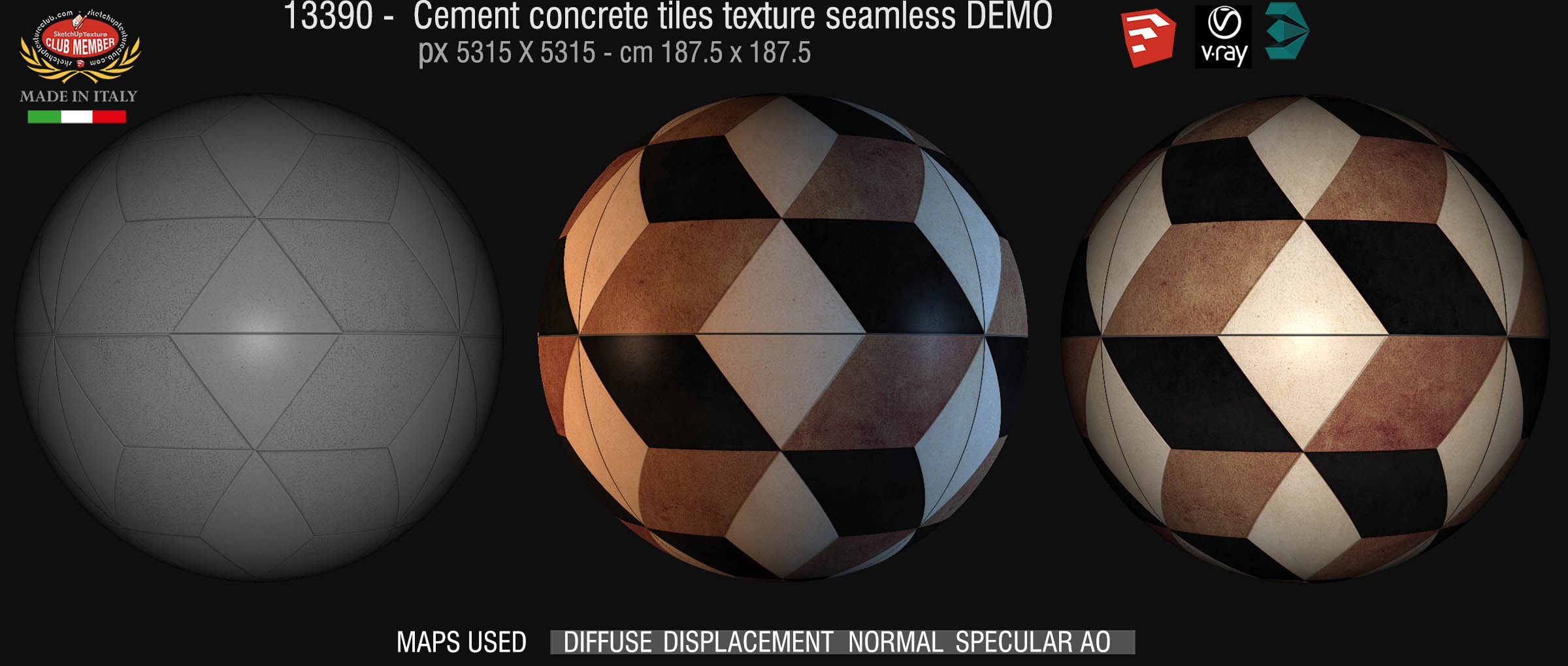 13390 Cement concrete tile texture seamless + maps DEMO