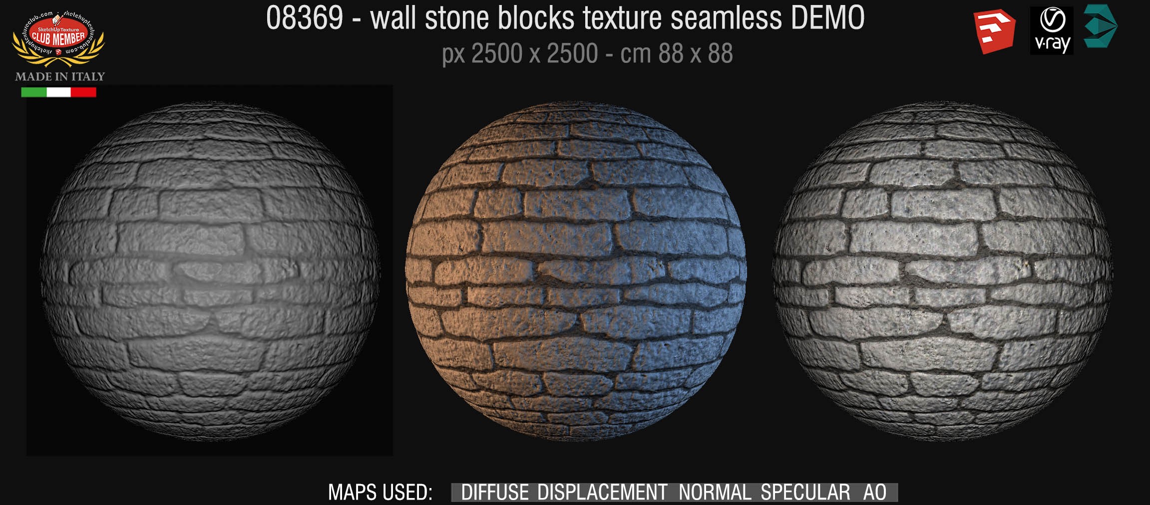 08368 HR Wall stone with regular blocks texture + maps DEMO