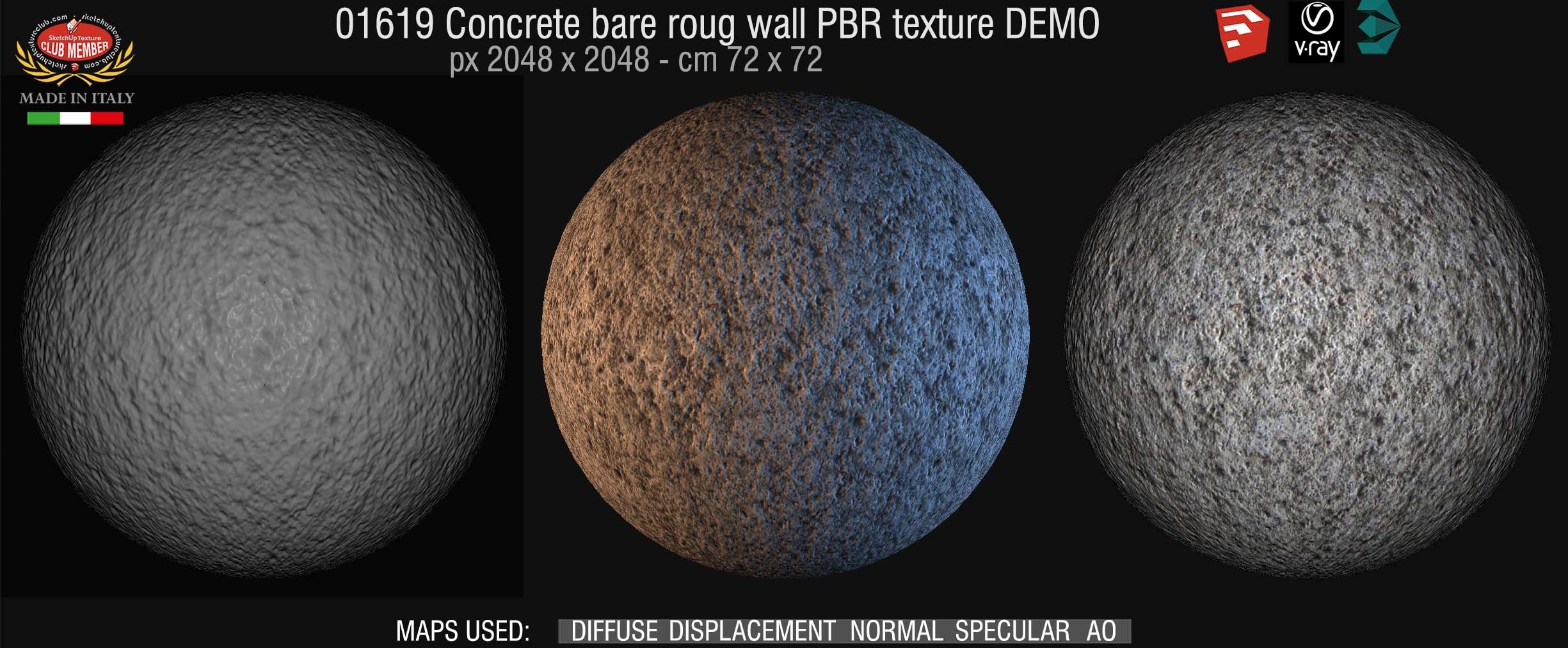 01619 Concrete bare rough wall PBR texture seamless DEMO