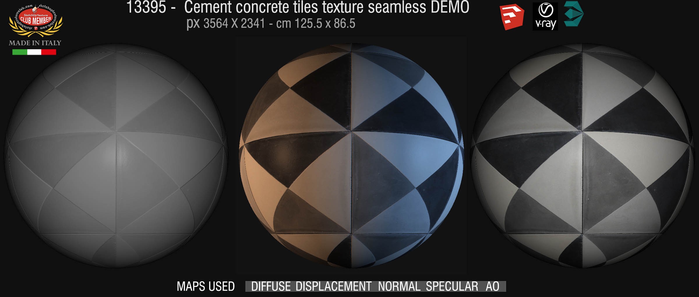 13395  Cement concrete tile texture seamless + maps DEMO