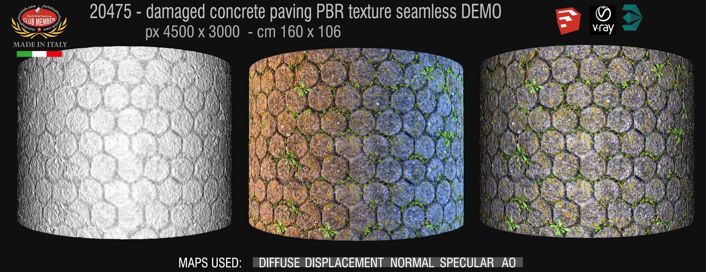 20475 Concrete paving outdoor damaged texture seamless & maps DEMO