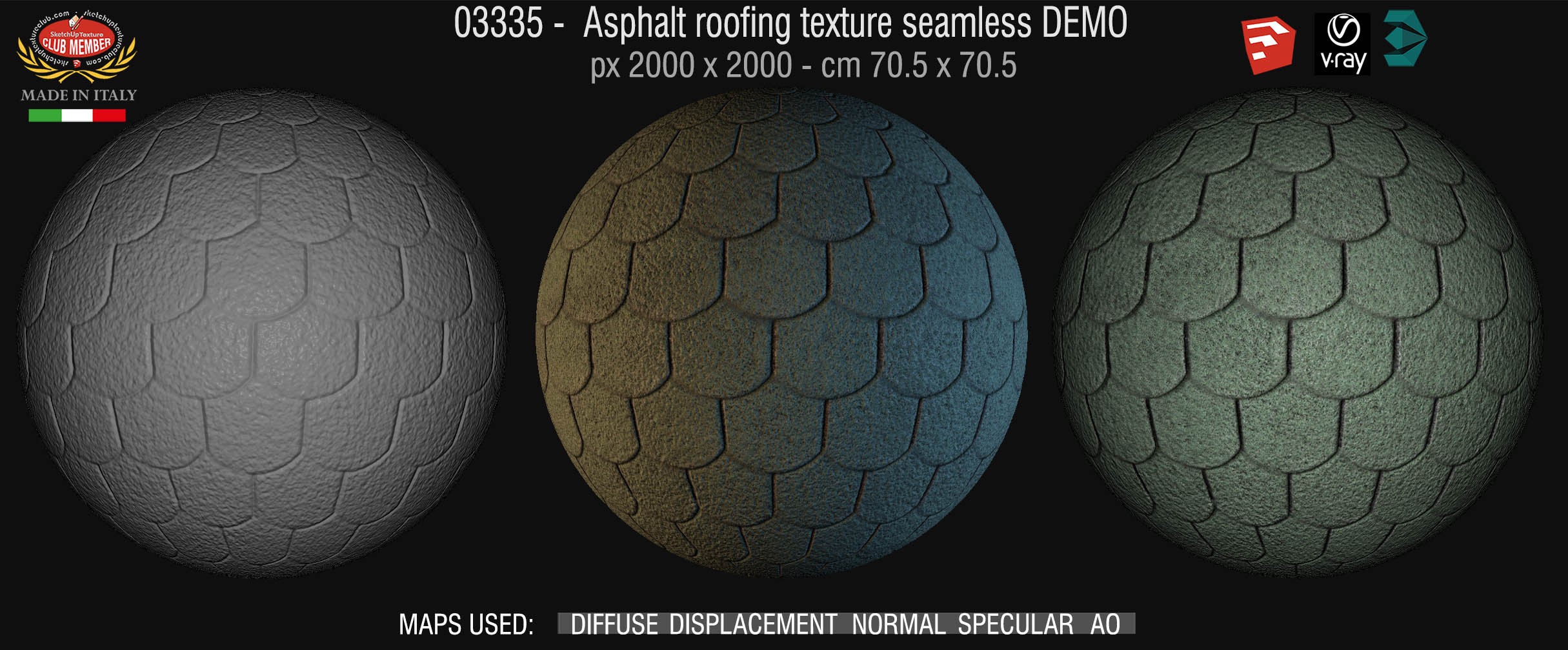 03335 Asphalt roofing texture seamless + maps DEMO