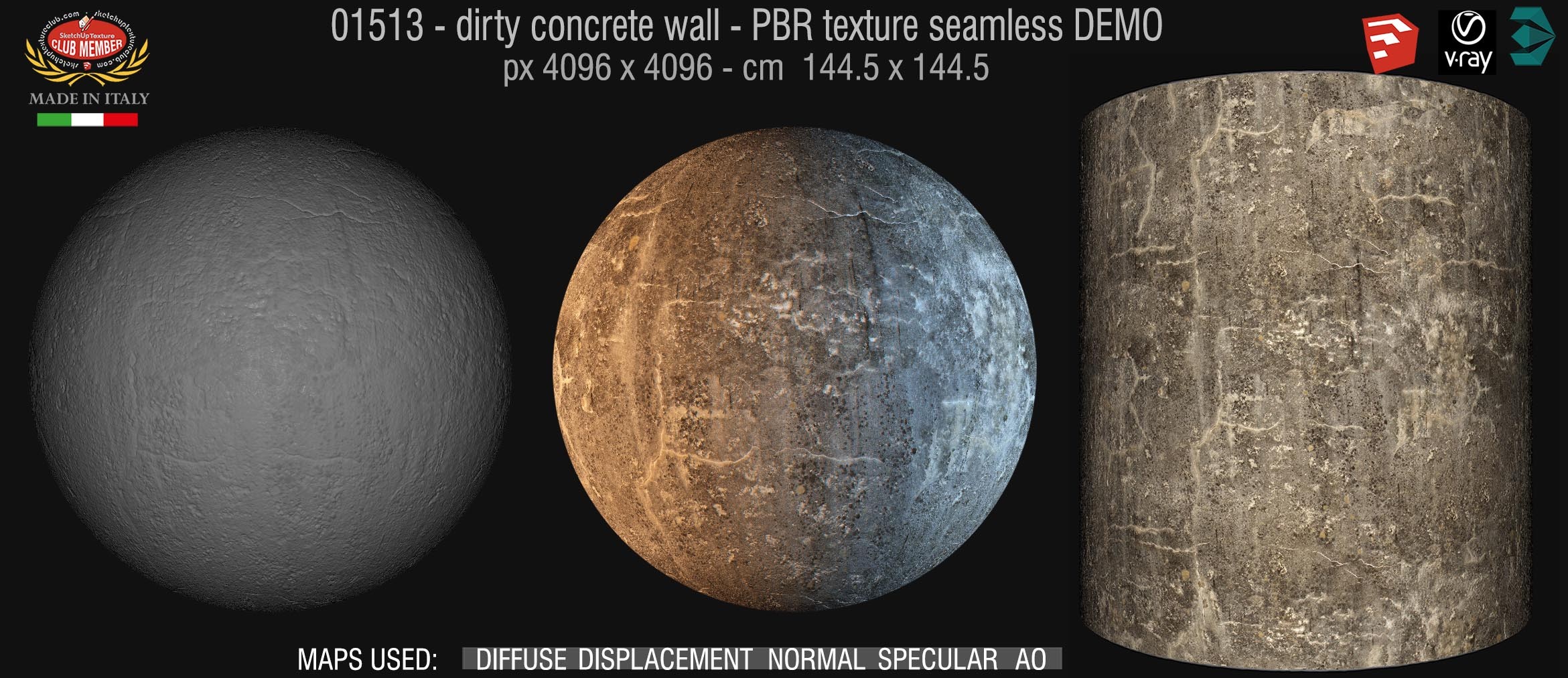 01513 Concrete bare dirty wall PBR texture seamless DEMO