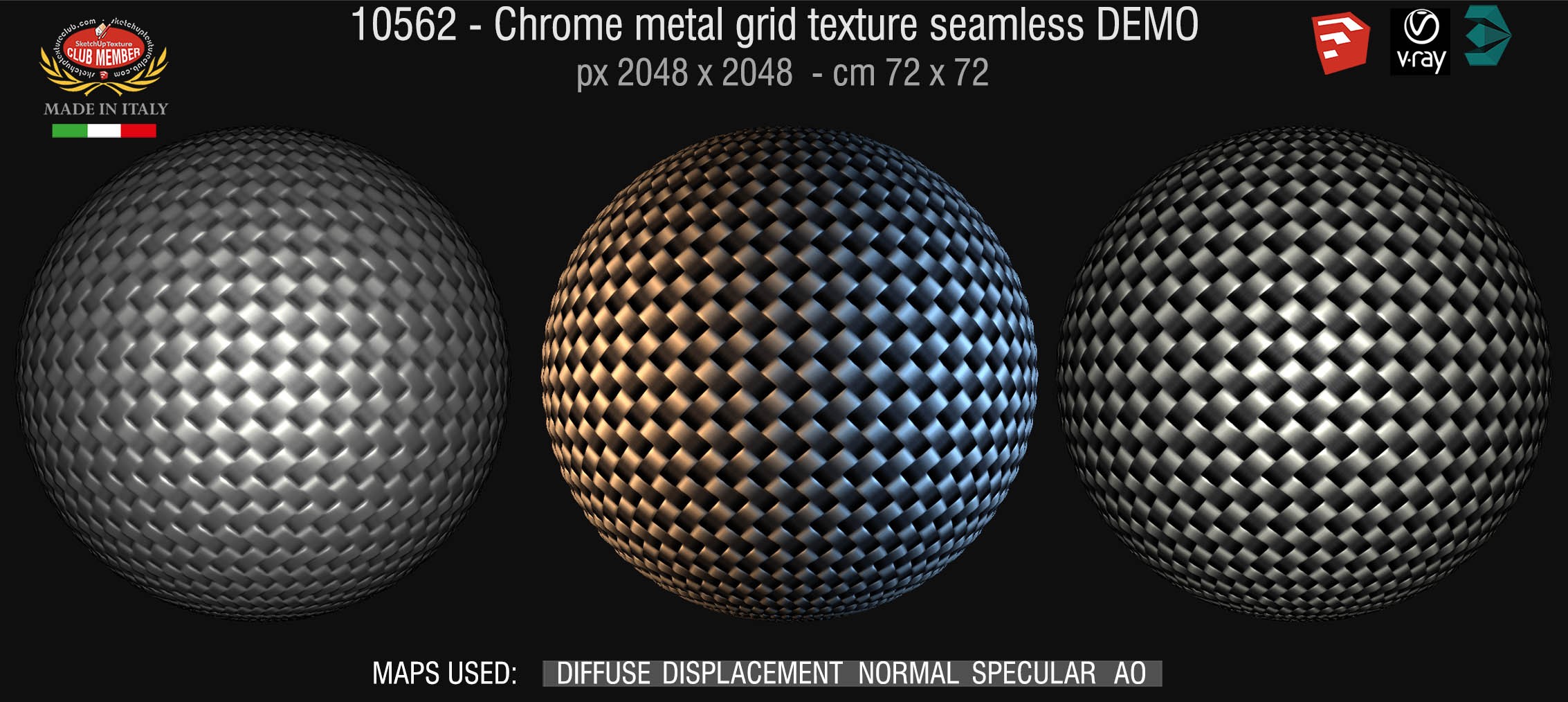 10562 HR Chrome metal grid texture seamless + maps DEMO