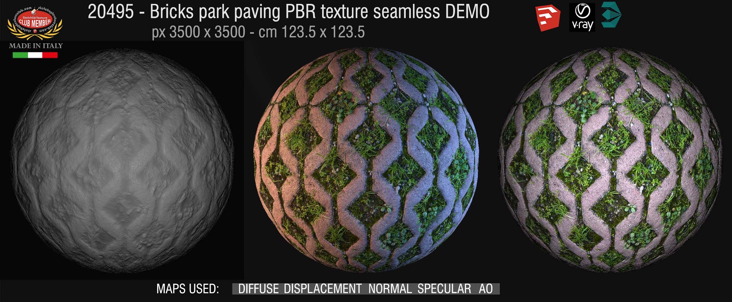 20193 Bricks park paving PBR texture seamless DEMO