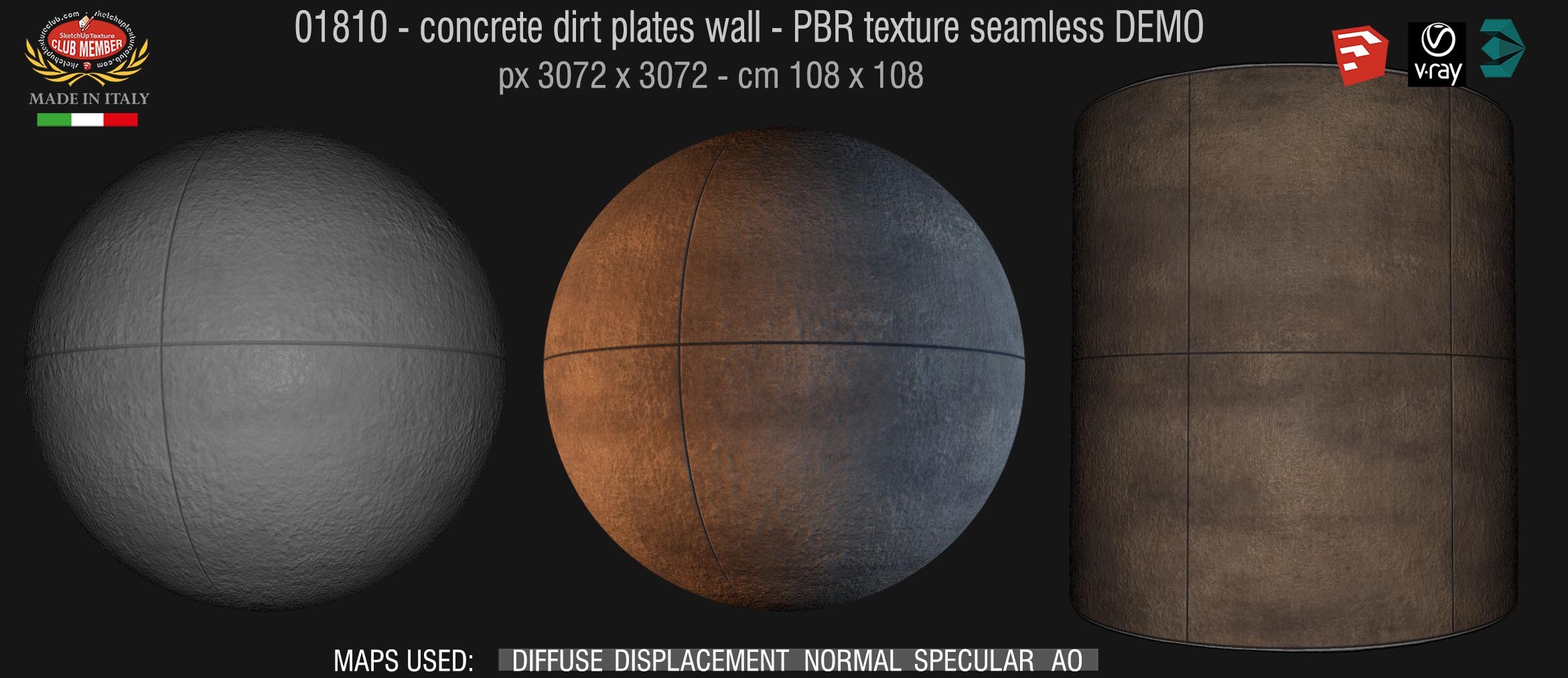 01810 Concrete dirt plates wall PBR texture seamless DEMO