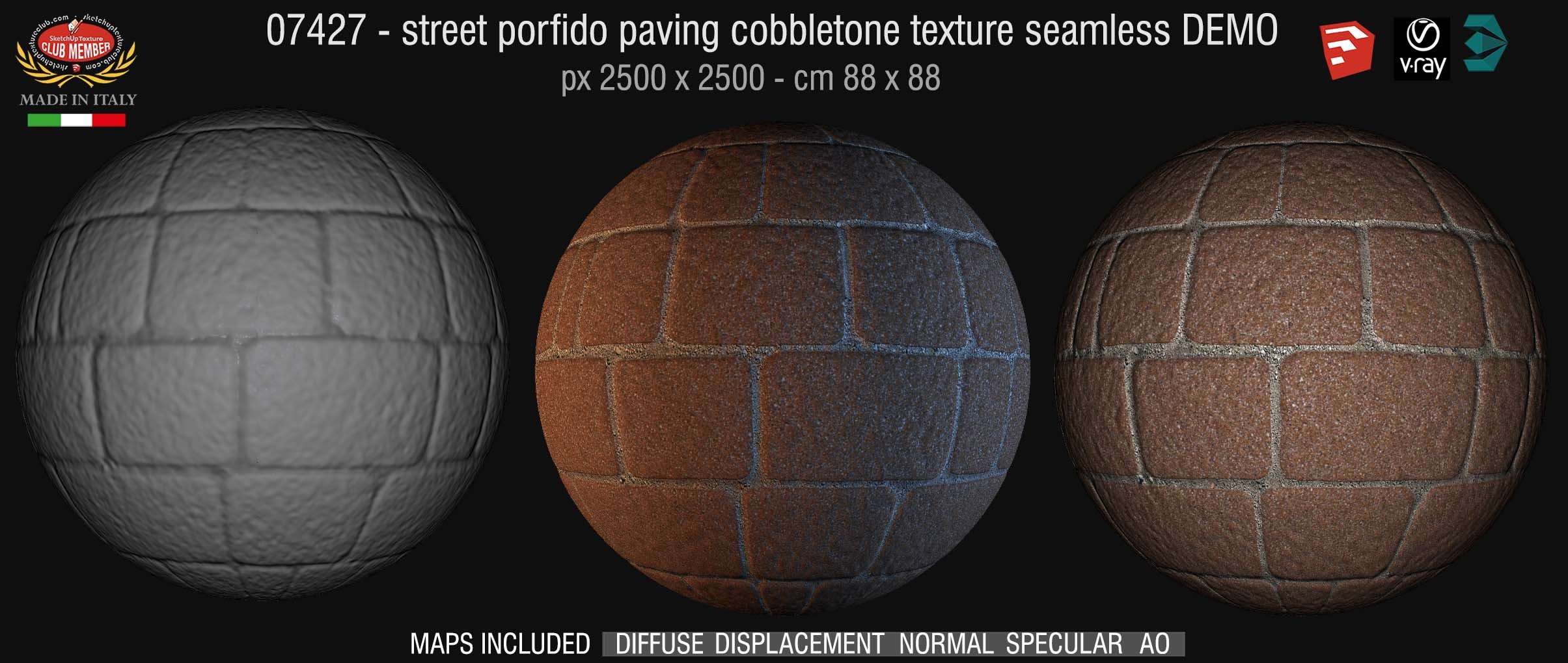 07427 HR Street porfido paving cobblestone texture + maps DEMO