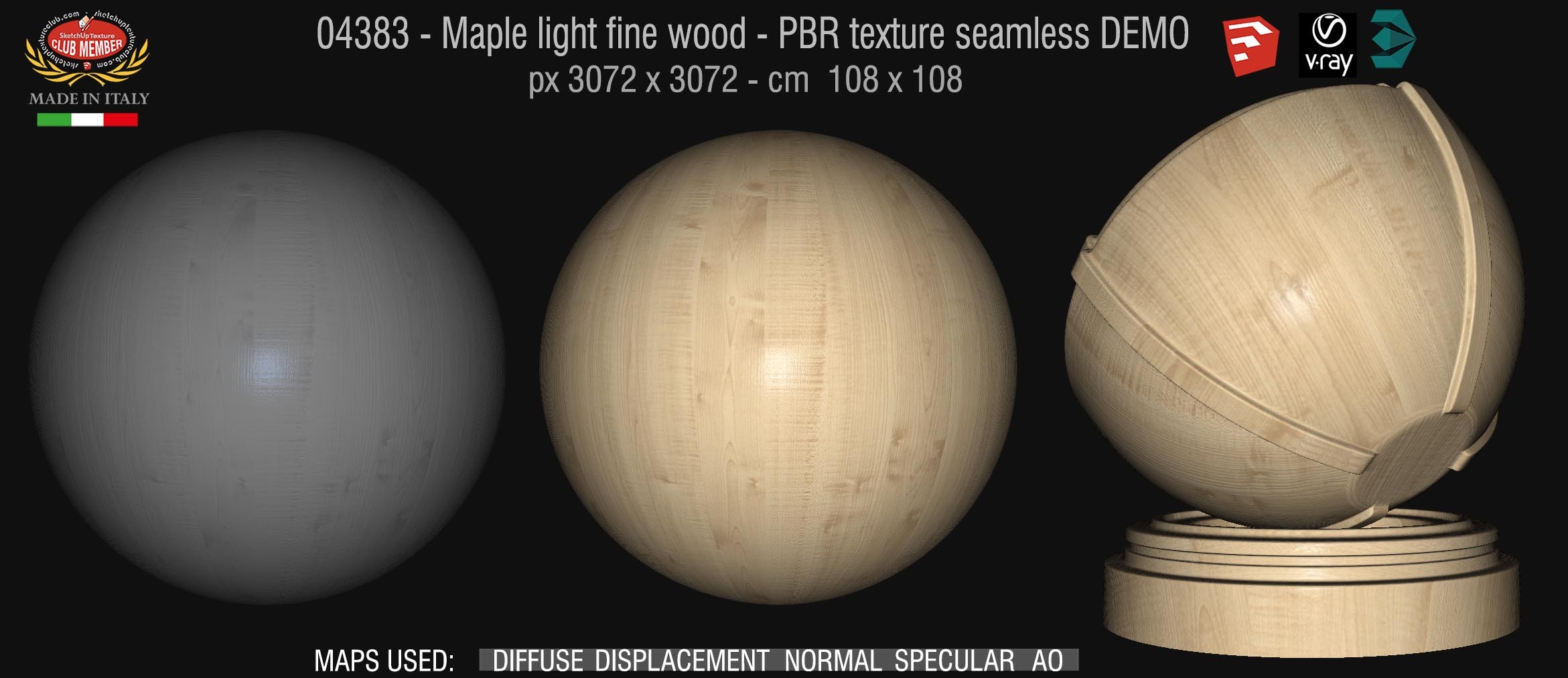 04383 Maple light fine wood - PBR texture seamless DEMO