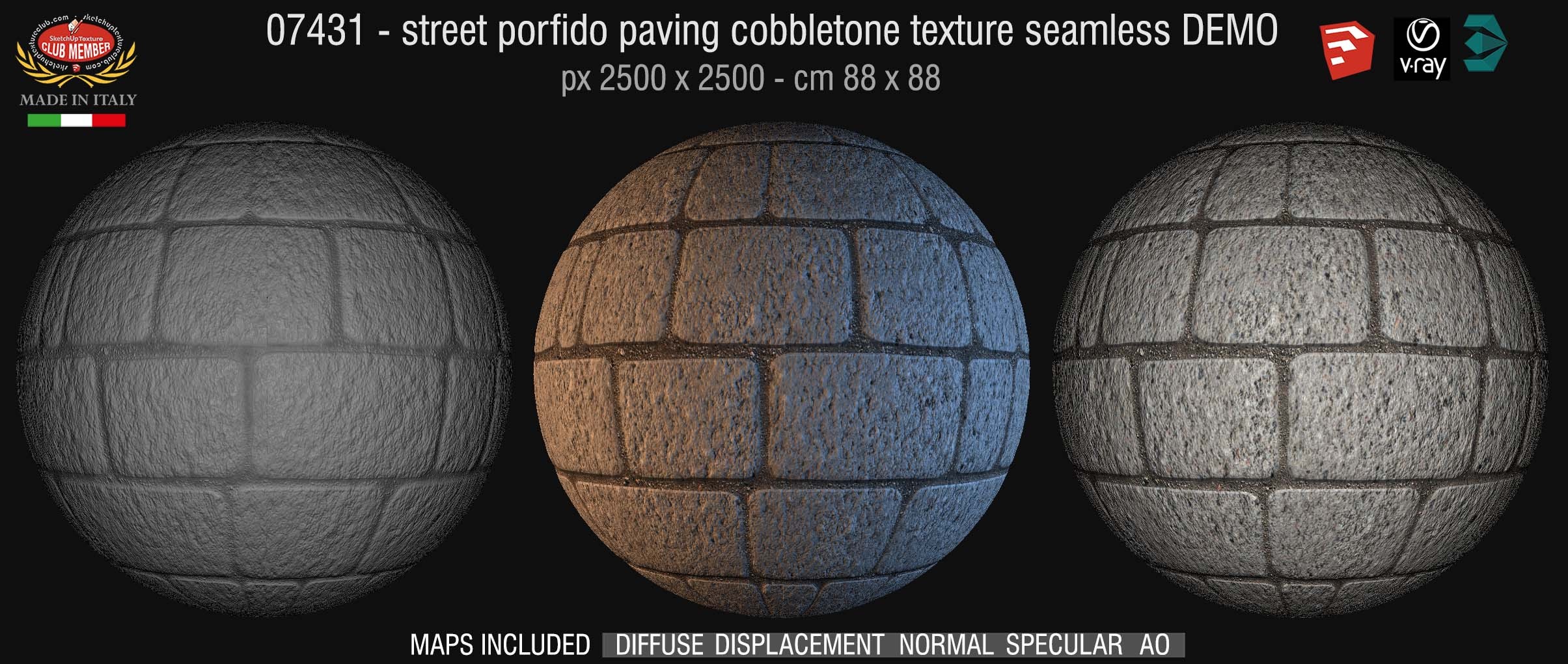 07431 HR Street porfido paving cobblestone texture + maps DEMO