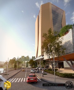 MODERN OFFICE BUILDING - Jon Nelvis | Modern Nature (Falls View) | Sketchup + Vray + Photoshop