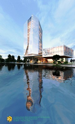 MODERN OFFICE BUILDING - Amir Esmaeilzadeh | View from pool | Sketch Up 2015- Vray 2.0- PS 5